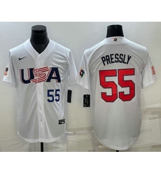 Men's USA Baseball #55 Ryan Pressly Number 2023 White World Baseball Classic Stitched Jersey