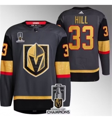 Men Vegas Golden Knights 33 Adin Hill Grey 2023 Stanley Cup Champions Stitched Jersey