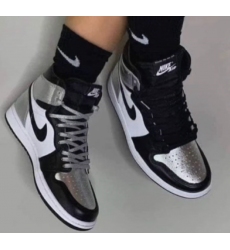 Women Air Jordan 1 Black Siver Basketball Shoes