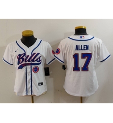 Women Buffalo Bills 17 Josh Allen White Cool Base Stitched Baseball Jersey 3