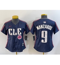 Women Cleveland Guardians 9 Kyle Manzardo Navy 2024 City Connect Stitched Baseball Jersey 5