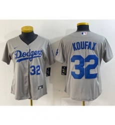 Women MLB Dodgers 32 Sandy Koufax Grey Nike Cool Base Women Jersey