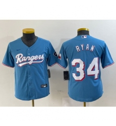 Women MLB Rangers 34 Nolan Ryan Blue Nike Cool Base Women Jersey