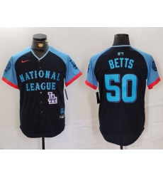 Men National League 50 Mookie Betts Navy 2024 All Star Limited Stitched Baseball Jersey 3