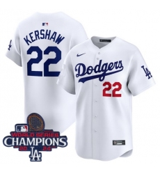 Youth Nike Los Angeles Dodgers Clayton Kershaw #22 White Flex Base 2024 World Series Champions Stitched MLB Jersey