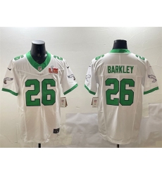 Men Philadelphia Eagles 26 Saquon Barkley White 2025 Super Bowl LIX Patch F U S E  Vapor Untouchable Limited Stitched Football Jersey