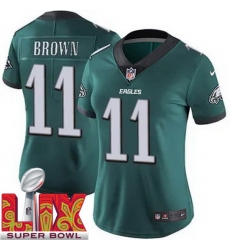 Women Philadelphia Eagles A.J. Brown #11 Green 2024 2025 Super Bowl LIX F U S E Stitched NFL Jersey