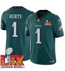 Youth Philadelphia Eagles Jalen Hurts #1 Green 2024 2025 Super Bowl LIX F U S E Stitched NFL Jersey