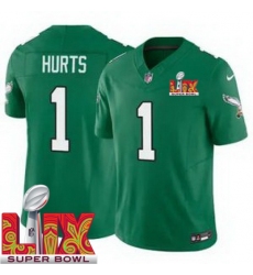 Youth Philadelphia Eagles Jalen Hurts #1 Kelly Green 2024 2025 Super Bowl LIX F U S E Stitched NFL Jersey