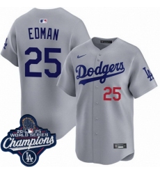 Men Los Angeles Dodgers 25 Tommy Edman Cool Base 2025 World Champions Stitched Baseball Jersey Gray