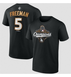 Men Los Angeles Dodgers 5 Freddie Freeman Black 2025 World Series Champions Name  26 Number T Shirt