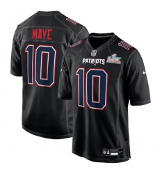 Men New England Patriots 10 Drake Maye Black 2025 Super Bowl LX Patch Carbon Fashion Stitched Game Jersey