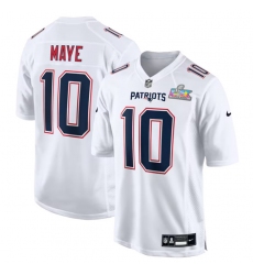 Men New England Patriots 10 Drake Maye White 2025 Super Bowl LX Patch Tundra Fashion Stitched Game Jersey