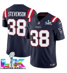 Men New England Patriots 38 Rhamondre Stevenson Navy 2025 F U S E  Super Bowl LX Patch Vapor Limited Stitched Football Jersey