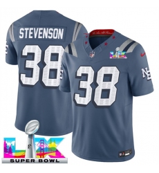 Men New England Patriots 38 Rhamondre Stevenson Storm Blue 2025 F U S E  Super Bowl LX Patch  Rivalries Vapor Limited Stitched Football Jersey