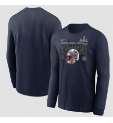 Men New England Patriots Navy 2025 AFC Champions Glory Shield Long Sleeve T Shirt